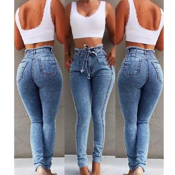 Denim - Nwt High Waist Paper Bag Belt Jeans